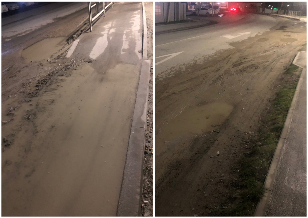 Возле нового ЖК «Арена» дорога и тротуар превратились в грязную полосу препятствий