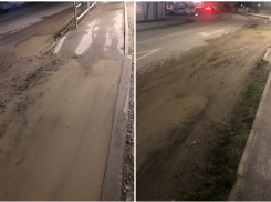 Возле нового ЖК «Арена» дорога и тротуар превратились в грязную полосу препятствий 