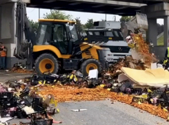 В Новороссийске перевернулась фура, груженая абрикосами