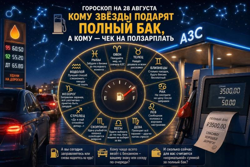 Гороскоп на 28 августа: кому звёзды подарят полный бак, а кому — чек на ползарплаты