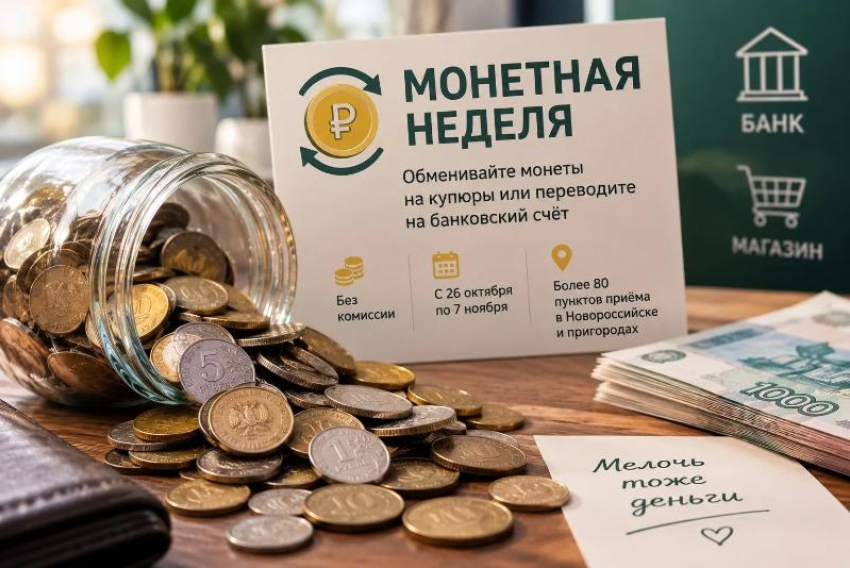 Копейки не пропадут: новороссийцы могут избавиться от запасов мелочи без комиссии
