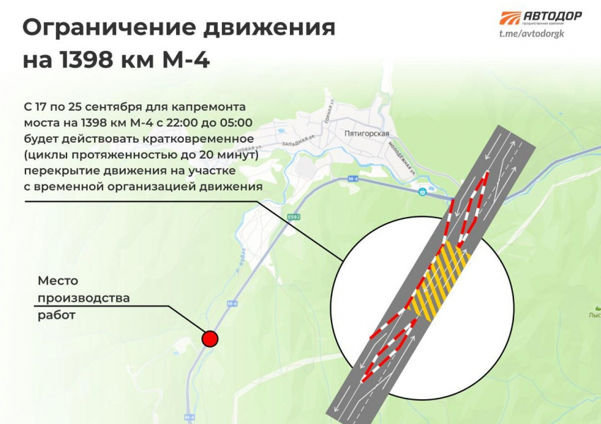 Участок на М-4 «Дон» в Краснодарском крае перекроют завтра