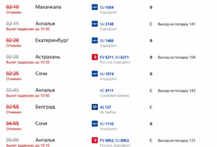 В Краснодарский край не улететь: 200 рейсов из Москвы задерживаются