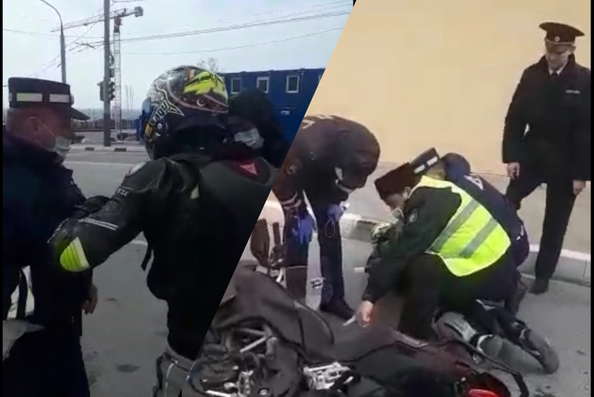 Появилось видео задержания мотоциклиста на въезде в Новороссийск
